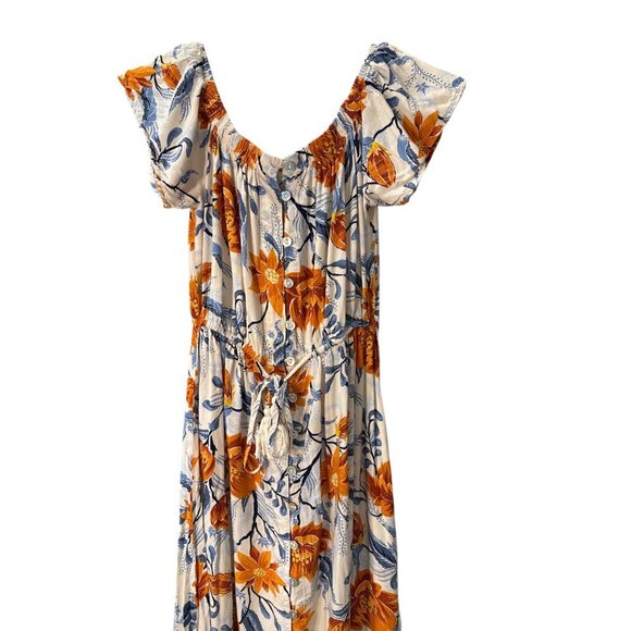 Anthropologie Floral Maxi Dress - Orange and Blue - Picture 4 of 8
